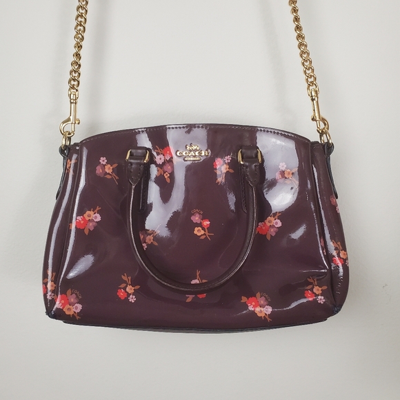 COACH F31395 SAGE CARRYALL Bag Handbag BOUQUET PRINT Purse Oxblood Maroon Small - Picture 2 of 15